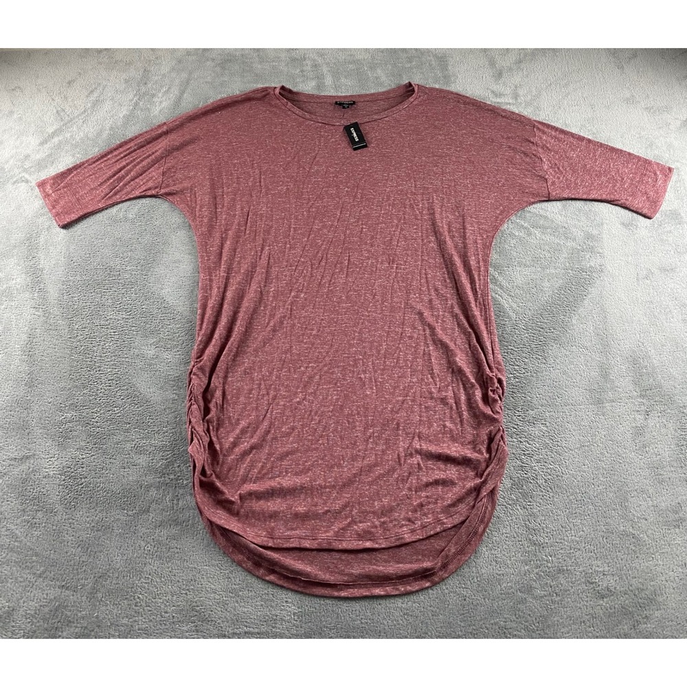 Express Womens XL Pink Heathered Ruched Side Dolman Sleeve Tunic Top NWT
